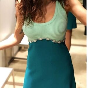 ZARA JEWEL APPLIQUÉ KNIT DRESS size L NWT